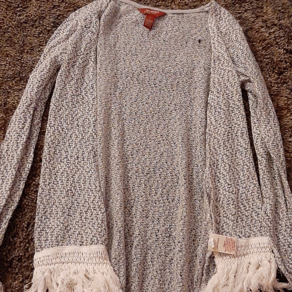 Gray and white Cardifan With Flared Ends